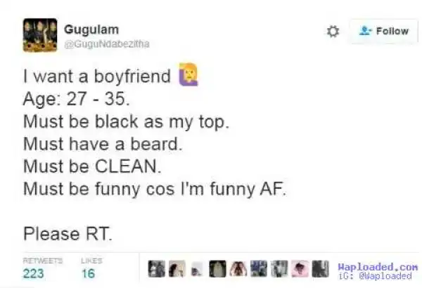 Lady Lists What She Wants In A Boyfriend, See The Suggestion She Got